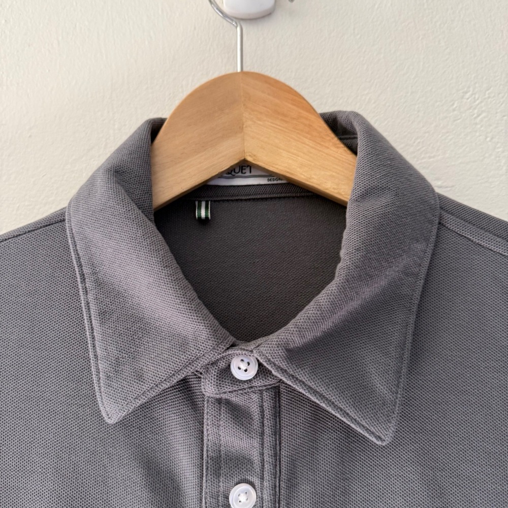 Criquet Mens Long Sleeve Pima Cotton Pique Polo Shirt Gray Size Small - Picture 2 of 8